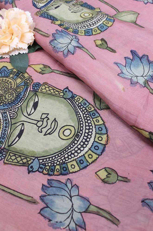 Pink Pen Kalamkari Pure Silk Fabric (1.75 Mtr ) - Luxurion World