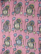 Pink Pen Kalamkari Pure Silk Fabric (1.75 Mtr ) - Luxurion World