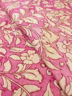 Pink Pen Kalamkari Pure Silk Fabric ( 1 Mtr ) - Luxurion World