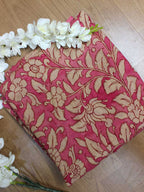 Pink Pen Kalamkari Pure Silk Fabric ( 1 Mtr ) - Luxurion World