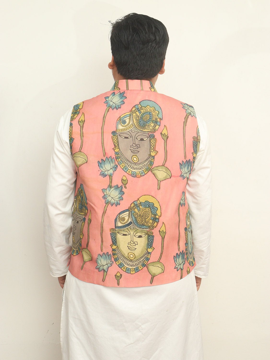 Pink Pen Kalamkari Pure Silk Nehru Jacket - Luxurion World