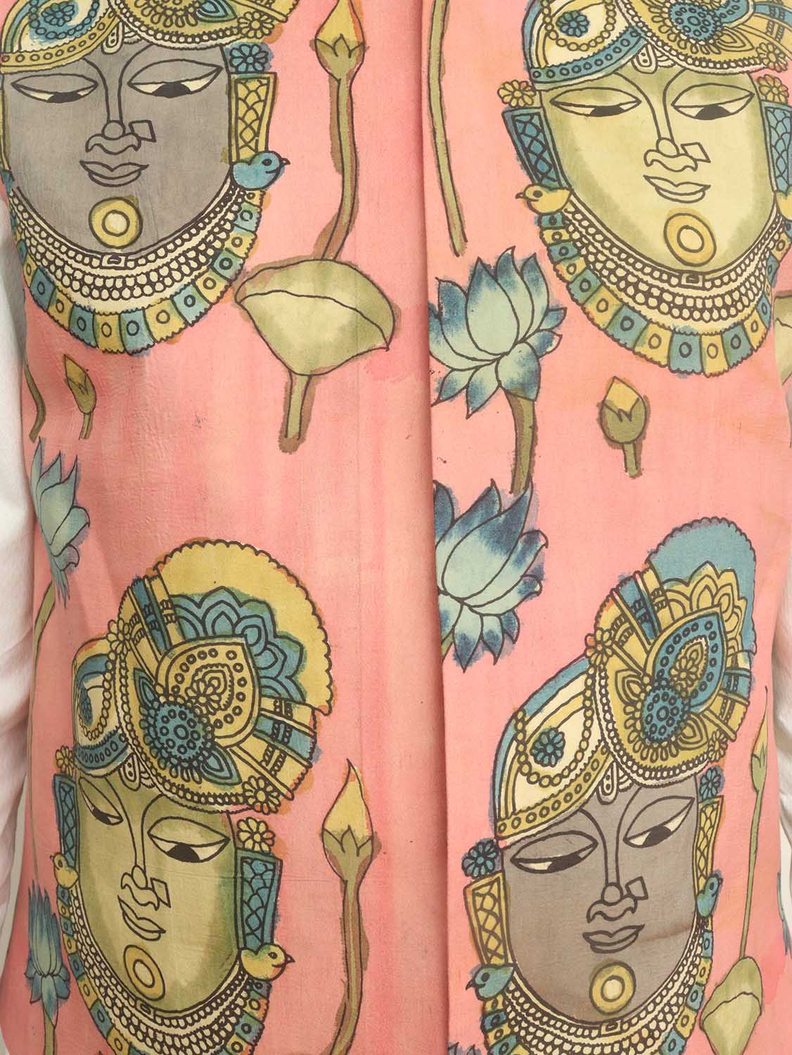 Pink Pen Kalamkari Pure Silk Nehru Jacket - Luxurion World