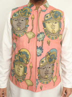 Pink Pen Kalamkari Pure Silk Nehru Jacket - Luxurion World
