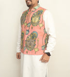 Pink Pen Kalamkari Pure Silk Nehru Jacket - Luxurion World