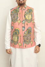 Pink Pen Kalamkari Pure Silk Nehru Jacket - Luxurion World