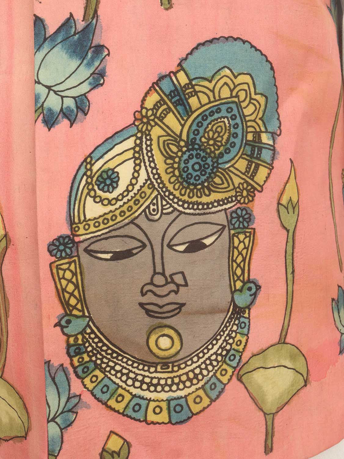 Pink Pen Kalamkari Pure Silk Nehru Jacket - Luxurion World