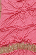 Pink Plain Embroidered Kashmiri Tila Work Crepe Saree - Luxurion World