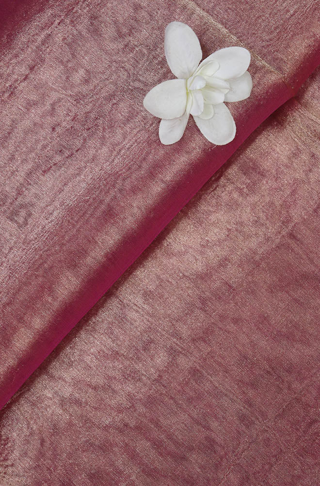 Pink Plain Handloom Banarasi Tissue Silk Fabric ( 1 Mtr ) - Luxurion World