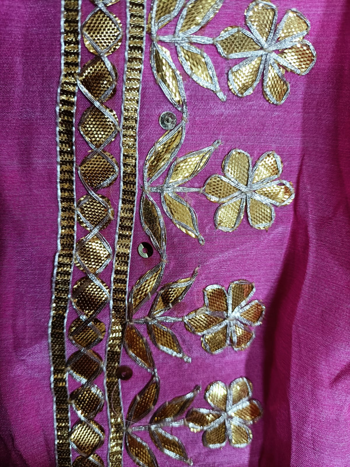 Pink Pure Crepe Hand Gota Work Fabric (1 mtr) - Luxurion World