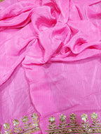 Pink Pure Crepe Hand Gota Work Fabric (1 mtr) - Luxurion World