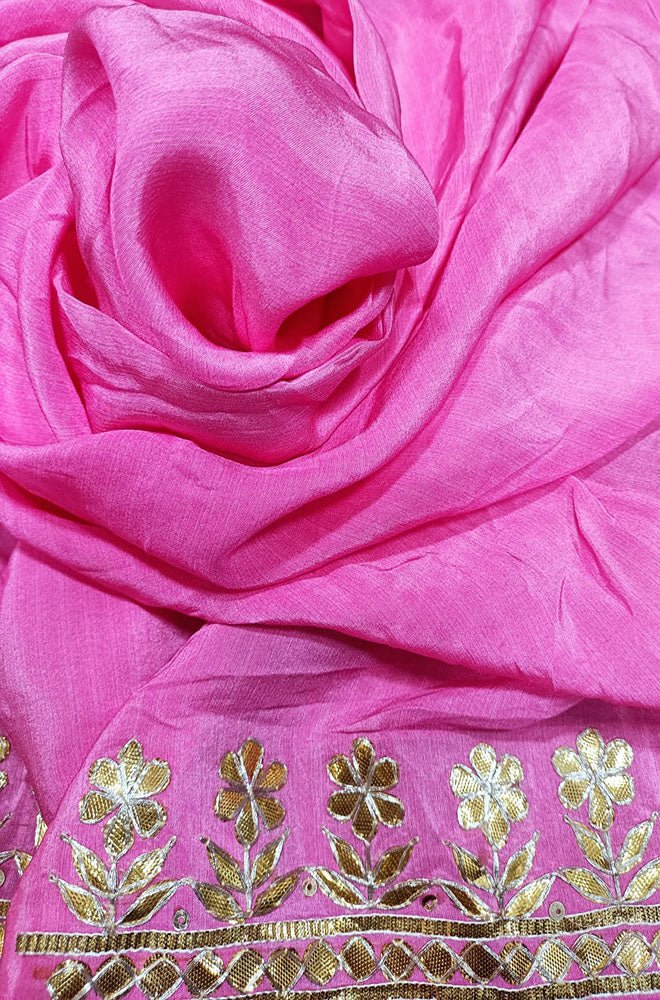 Pink Pure Crepe Hand Gota Work Fabric (1 mtr) - Luxurion World