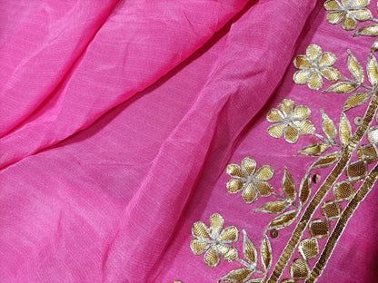 Pink Pure Crepe Hand Gota Work Fabric (1 mtr) - Luxurion World