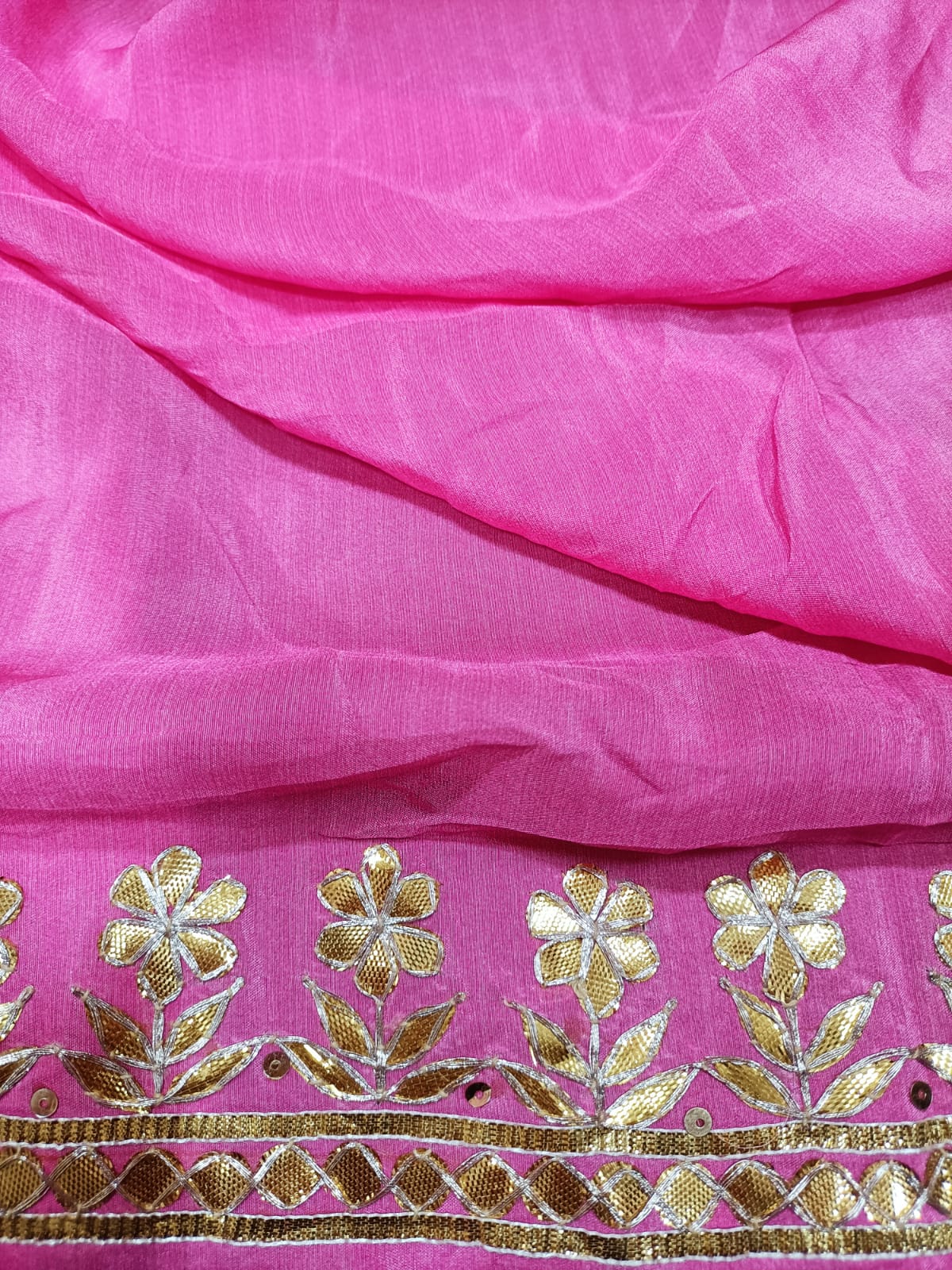Pink Pure Crepe Hand Gota Work Fabric (1 mtr) - Luxurion World
