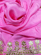 Pink Pure Crepe Hand Gota Work Fabric (1 mtr) - Luxurion World