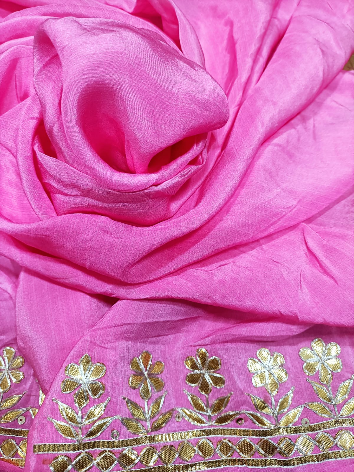 Pink Pure Crepe Hand Gota Work Fabric (1 mtr) - Luxurion World