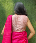 Peach Pink Pure Silk Non Padded KimKhwab Overlay Design Blouse - Luxurion World