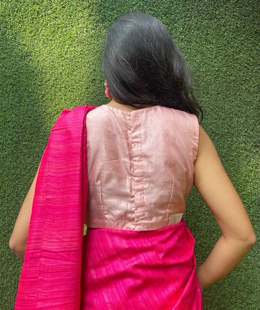 Peach Pink Pure Silk Non Padded KimKhwab Overlay Design Blouse - Luxurion World