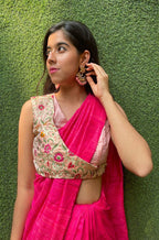 Peach Pink Pure Silk Non Padded KimKhwab Overlay Design Blouse - Luxurion World