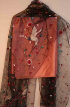 Pink Pure Silk Three Piece Unstitched Suit Set With Parsi Embroidered Convent Work Net Dupatta - Luxurion World