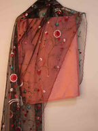 Pink Pure Silk Three Piece Unstitched Suit Set With Parsi Embroidered Convent Work Net Dupatta - Luxurion World