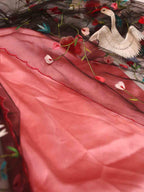 Pink Pure Silk Three Piece Unstitched Suit Set With Parsi Embroidered Convent Work Net Dupatta - Luxurion World