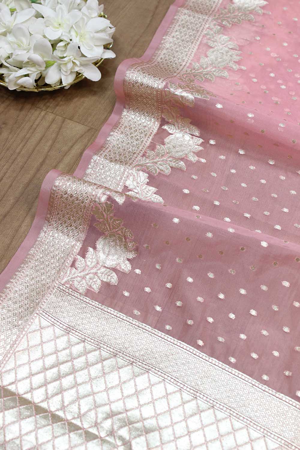 Stunning Pink Banarasi Organza Dupatta - Perfect for any Occasion - Luxurion World