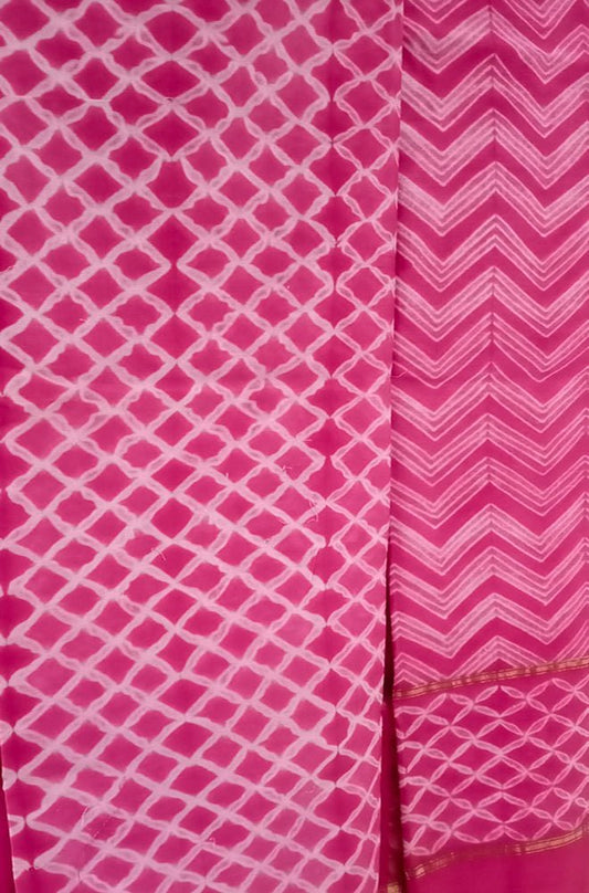 Pink Shibori Cotton Silk Two Piece Unstitched Suit Set - Luxurion World