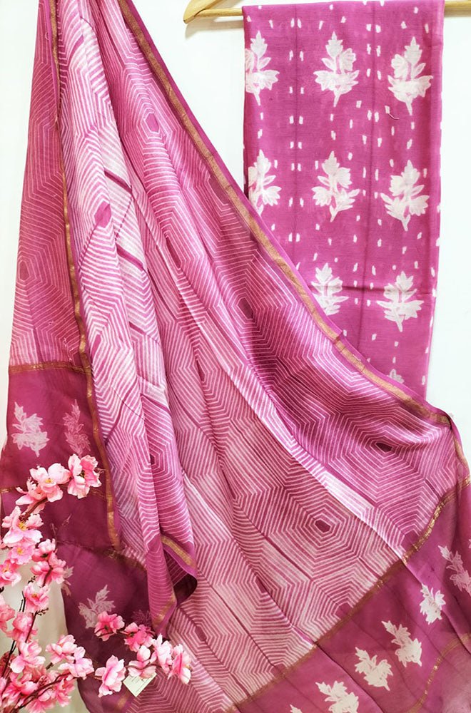 Pink Shibori Cotton Silk Two Piece Unstitched Suit Set - Luxurion World