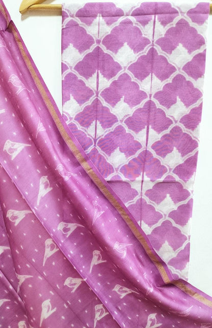 Pink Shibori Cotton Silk Two Piece Unstitched Suit Set - Luxurion World