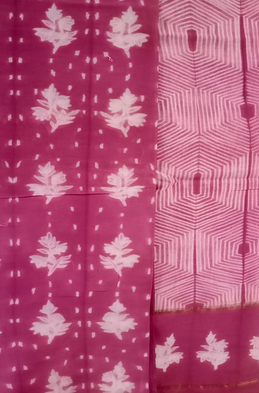 Pink Shibori Cotton Silk Two Piece Unstitched Suit Set