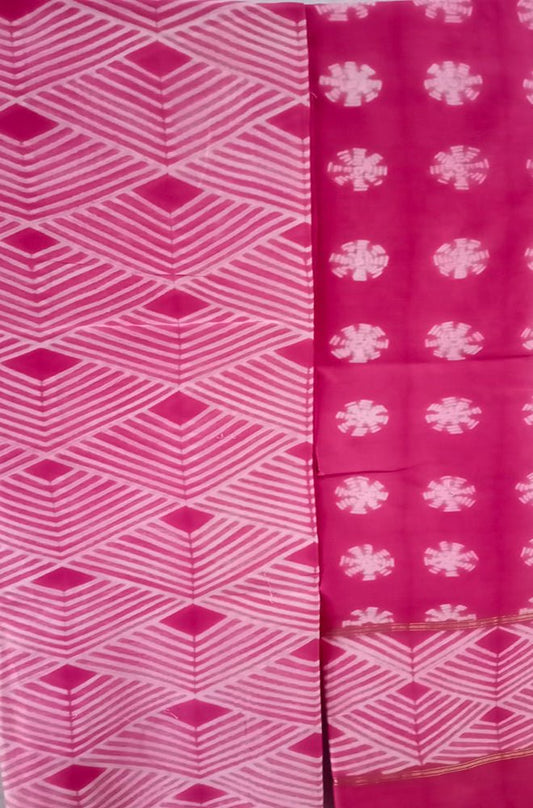 Pink Shibori Cotton Silk Two Piece Unstitched Suit Set - Luxurion World