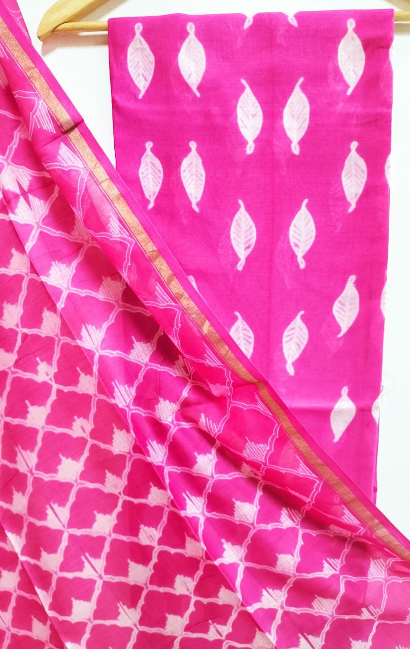 Pink Shibori Cotton Silk Two Piece Unstitched Suit Set - Luxurion World