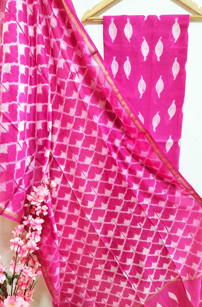 Pink Shibori Cotton Silk Two Piece Unstitched Suit Set - Luxurion World
