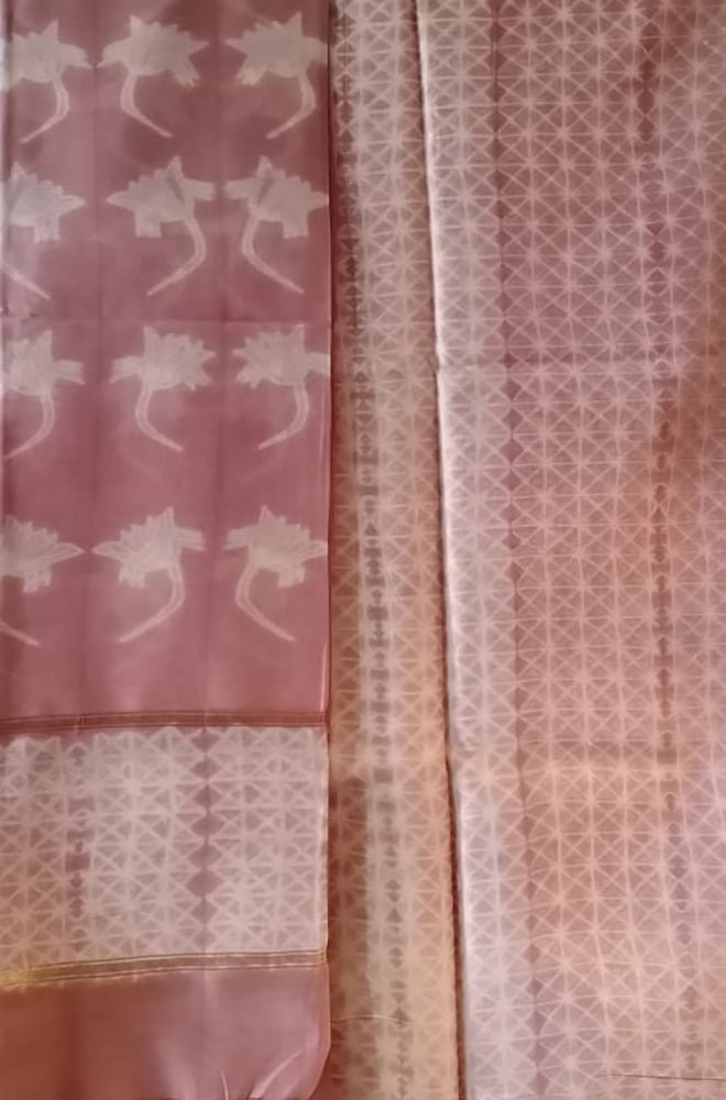 Pink Shibori Cotton Silk Two Piece Unstitched Suit Set Luxurionworld