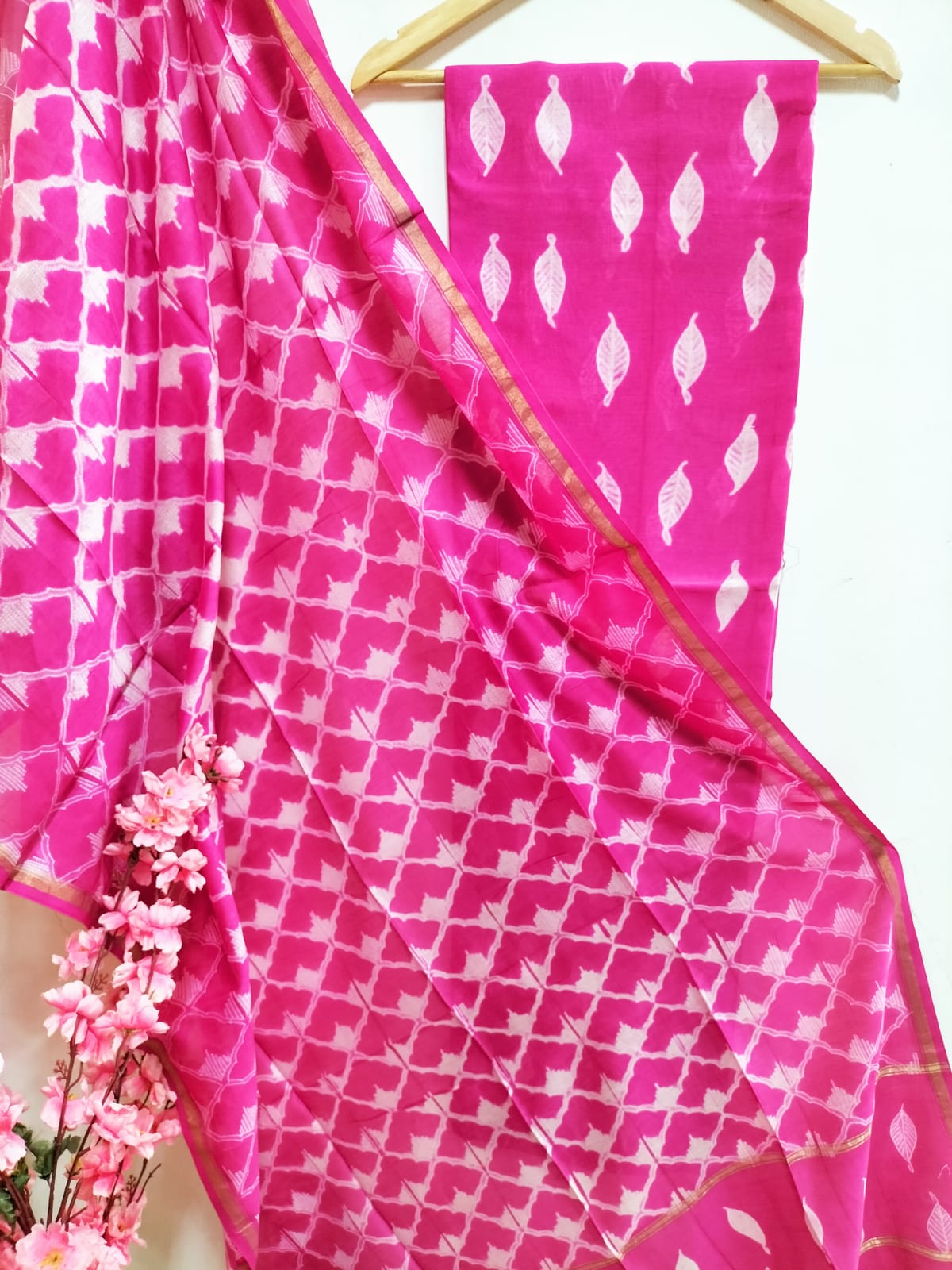 Pink Shibori Cotton Silk Two Piece Unstitched Suit Set - Luxurion World