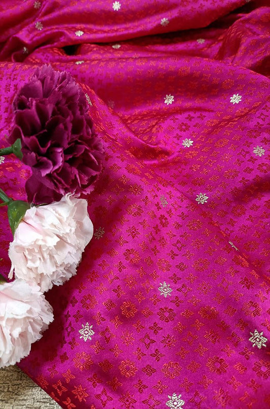 Pink Shot Handloom Banarasi Silk Tanchui Fabric (1 Mtr ) - Luxurion World