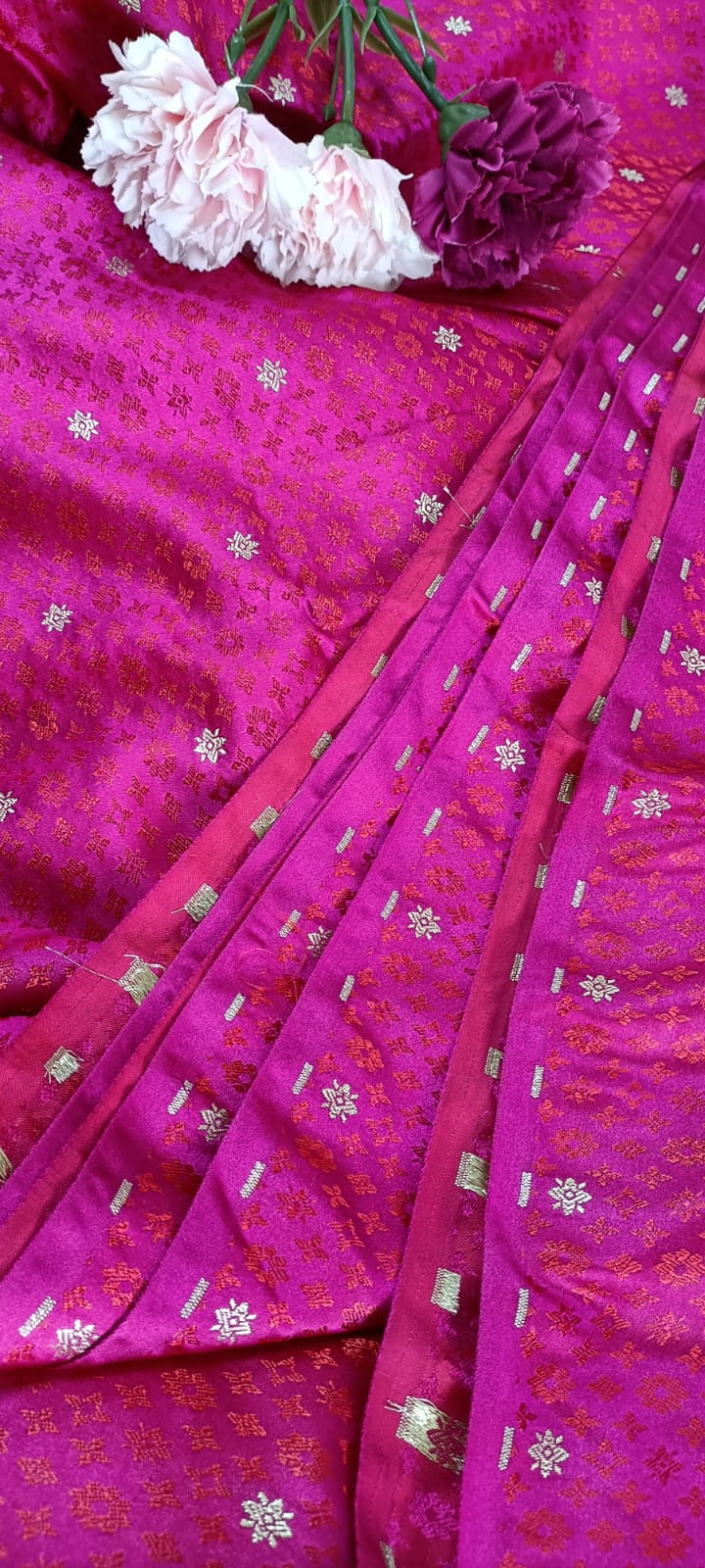 Pink Shot Handloom Banarasi Silk Tanchui Fabric (1 Mtr ) - Luxurion World