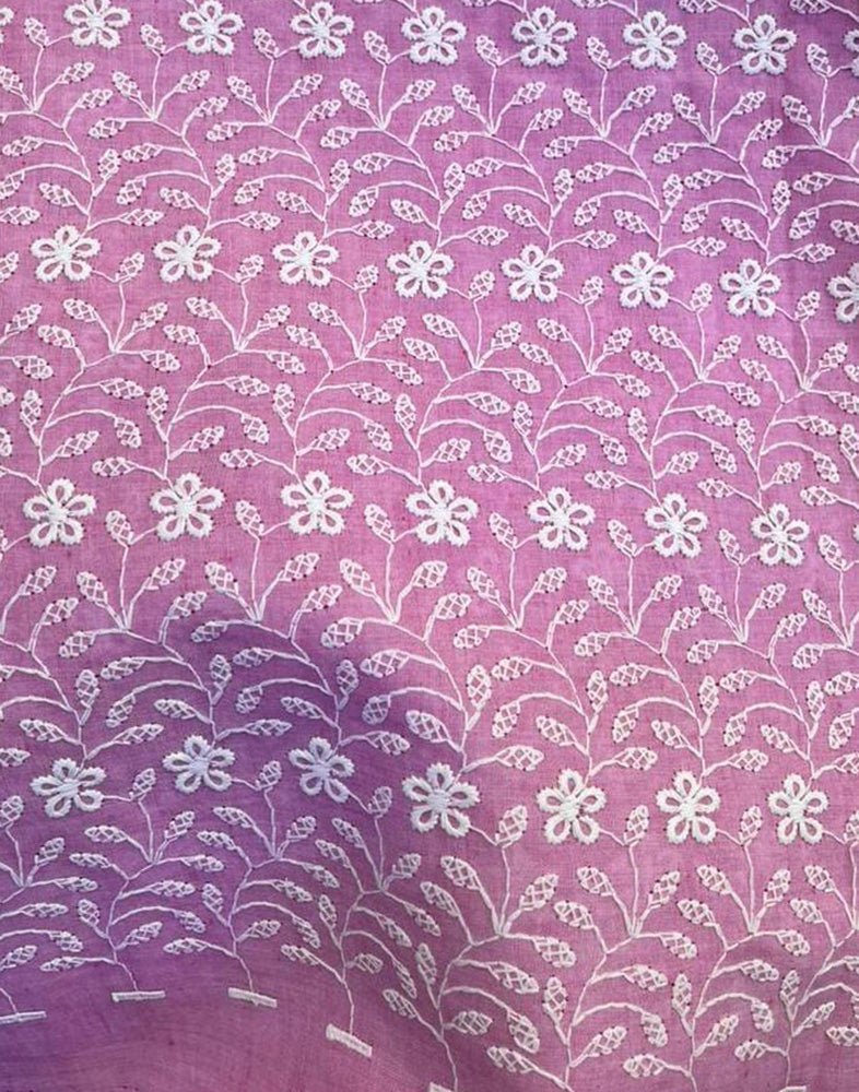 Pink Trendy Embroidered Chikankari Cotton Fabric ( 1 Mtr ) - Luxurion World