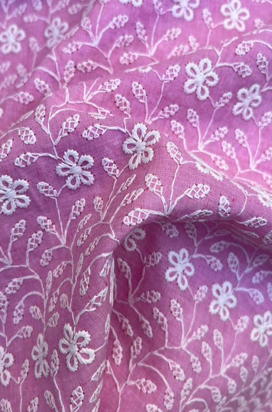 Pink Trendy Embroidered Chikankari Cotton Fabric ( 1 Mtr )
