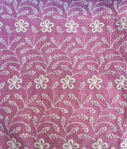 Pink Trendy Embroidered Chikankari Cotton Fabric ( 1 Mtr ) - Luxurion World