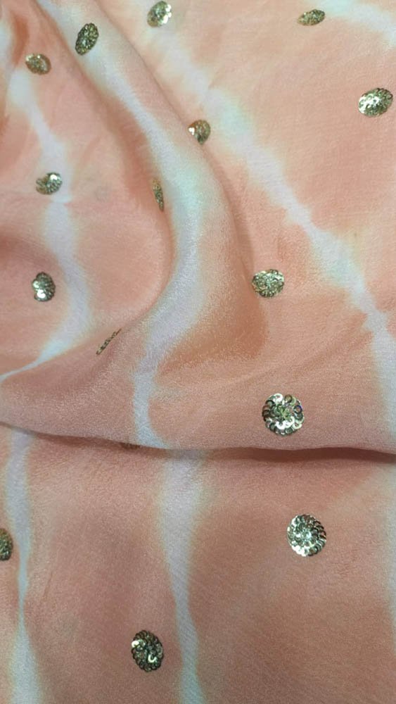 Pink Trendy Modal Silk Sequins Work Fabric (  1 Mtr )