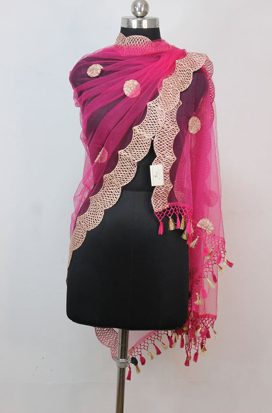 Pink Trendy Net Gota Work Dupatta - Luxurion World