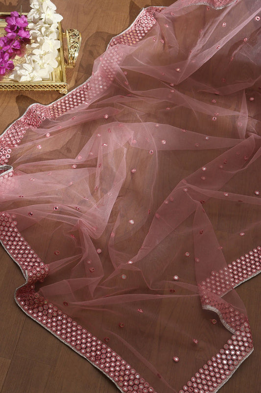 Pink Trendy Organza Mirror Work Dupatta - Luxurion World
