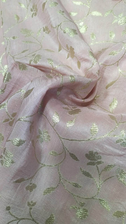 Pink Trendy Silk Zari Work Fabric (  1 Mtr )