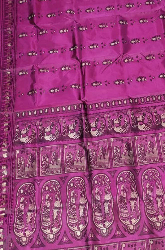 Pink  Handloom Baluchari Pure Silk Saree - Luxurion World