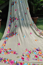 Green Hand Embroidered Parsi Gara Pure Georgette Saree - Luxurion World