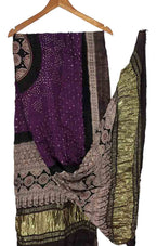 Purple Ajrakh Bandhani Pure Modal Silk Tissue Border Dupatta - Luxurion World