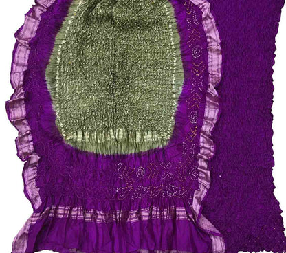 Purple And Grey Bandhani Pure Silk Three Piece Unstitched Suit Set - Luxurion World