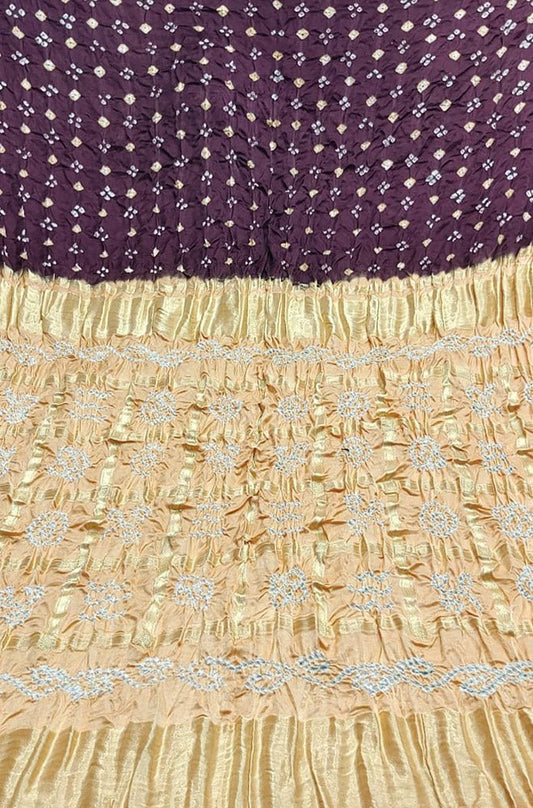 Purple And Pastel Checks Bandhani Gajji Silk Gharchola Saree - Luxurion World