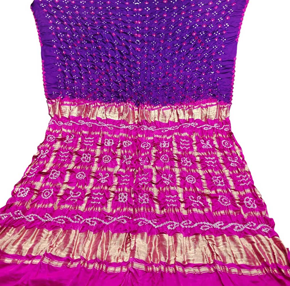 Purple And Pink Checks Bandhani Gajji Silk Gharchola Saree - Luxurion World